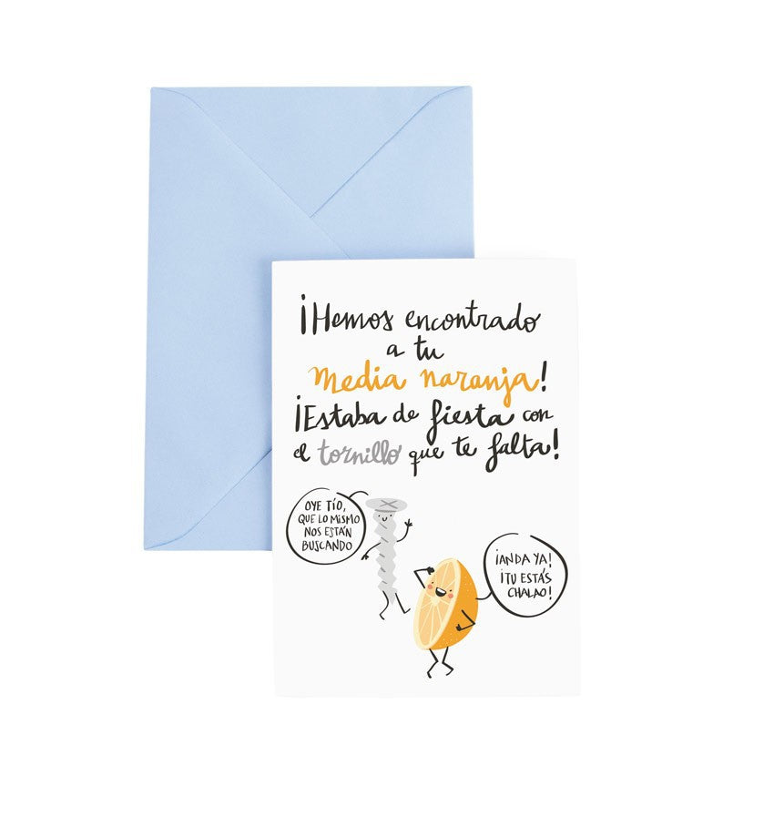 Tarjeta de felicitación gamberra "Media naranja"