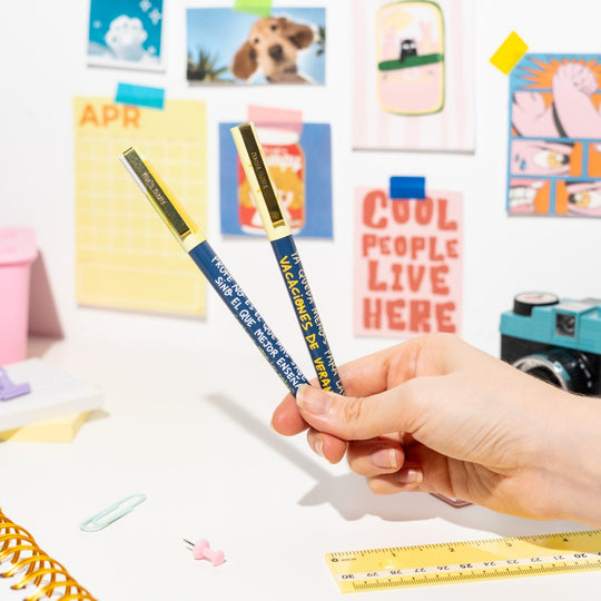 Set 2 bolígrafos de gel para profesores Esperando vacaciones